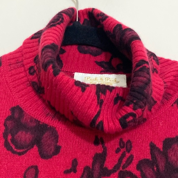 Vintage peck and peck Floral Red Turtleneck Women Top sweater cashmere soft Y2K - Picture 2 of 6